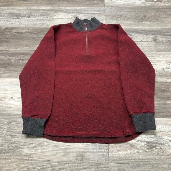 Robert Graham Red Gray Mens M‎ 1/4 Zip Mock Waffle Knit Pullover Preppy Sweater - Picture 2 of 8